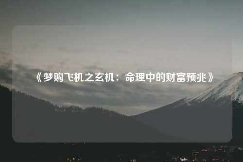 《梦购飞机之玄机：命理中的财富预兆》